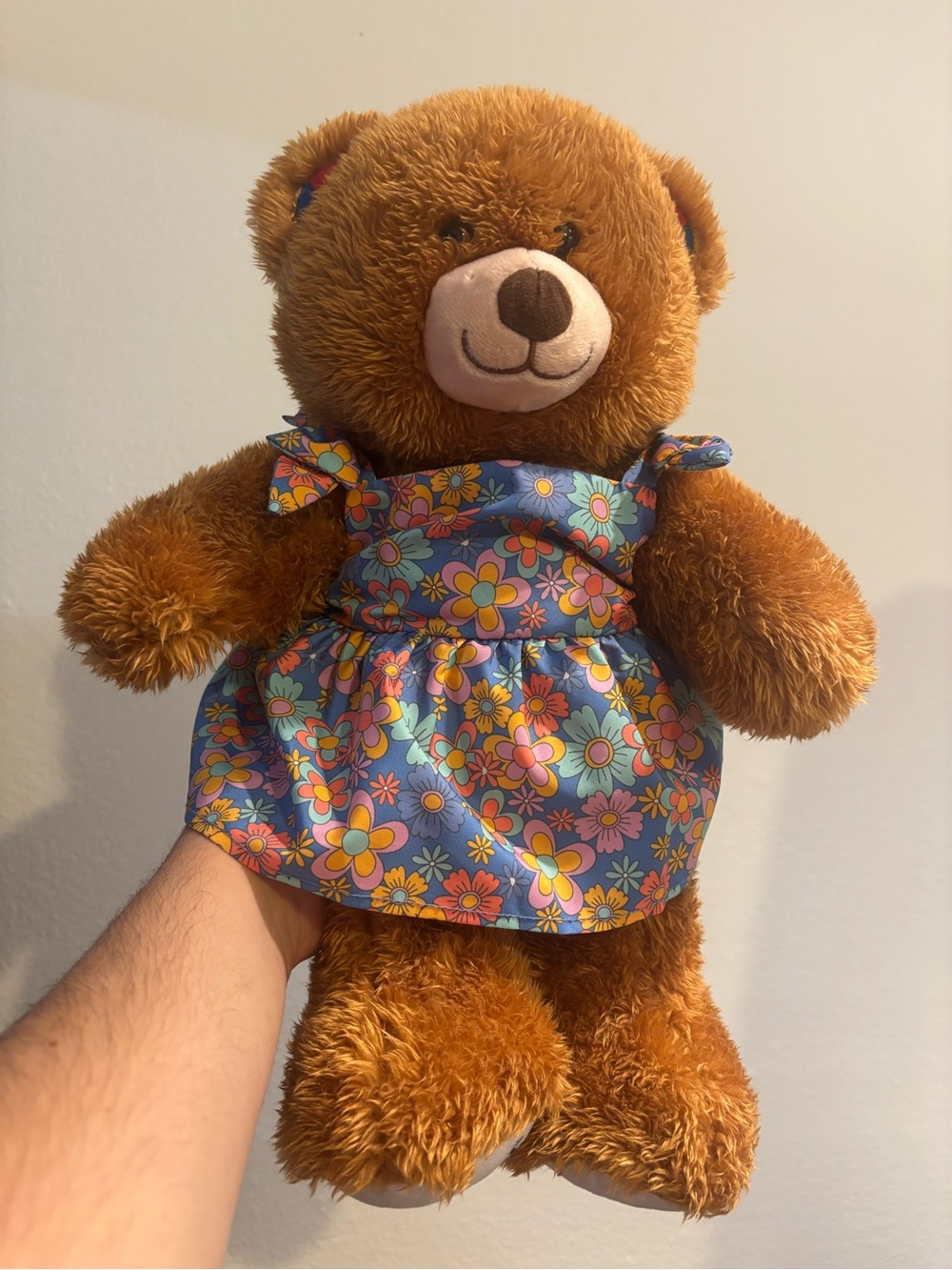 Build-A-Bear Brown Bear in Blue Floral Dress